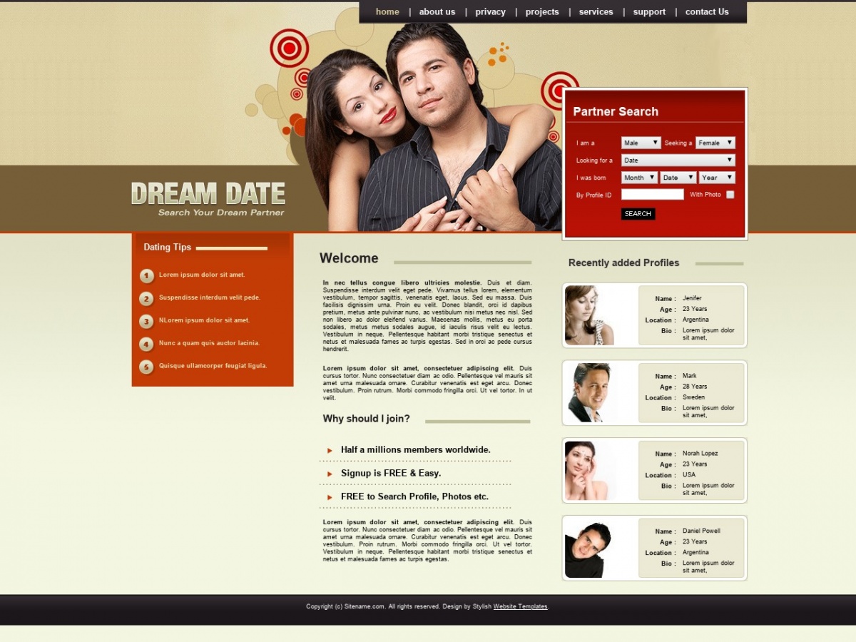 Plantilla HTML Gratis: Dream Date - Plantillas HTML Gratuitas.