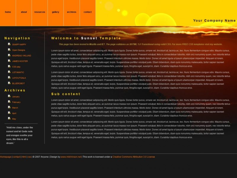 HTML/CSS Templates for Free: Sunset - Free HTML Templates, Free CSS ...