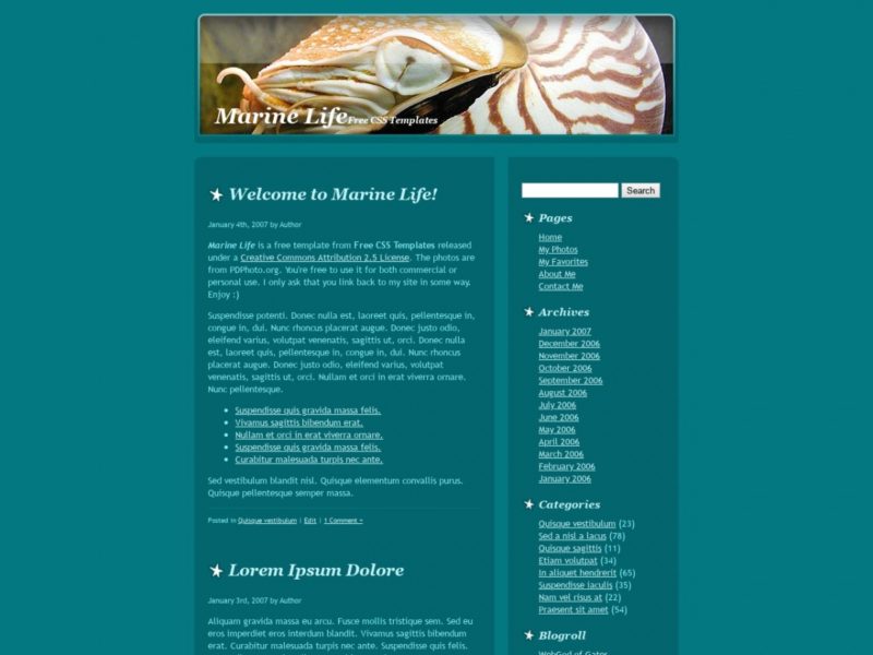 Free HTML/CSS Templates for Downloading: Marine Life - Free HTML ...